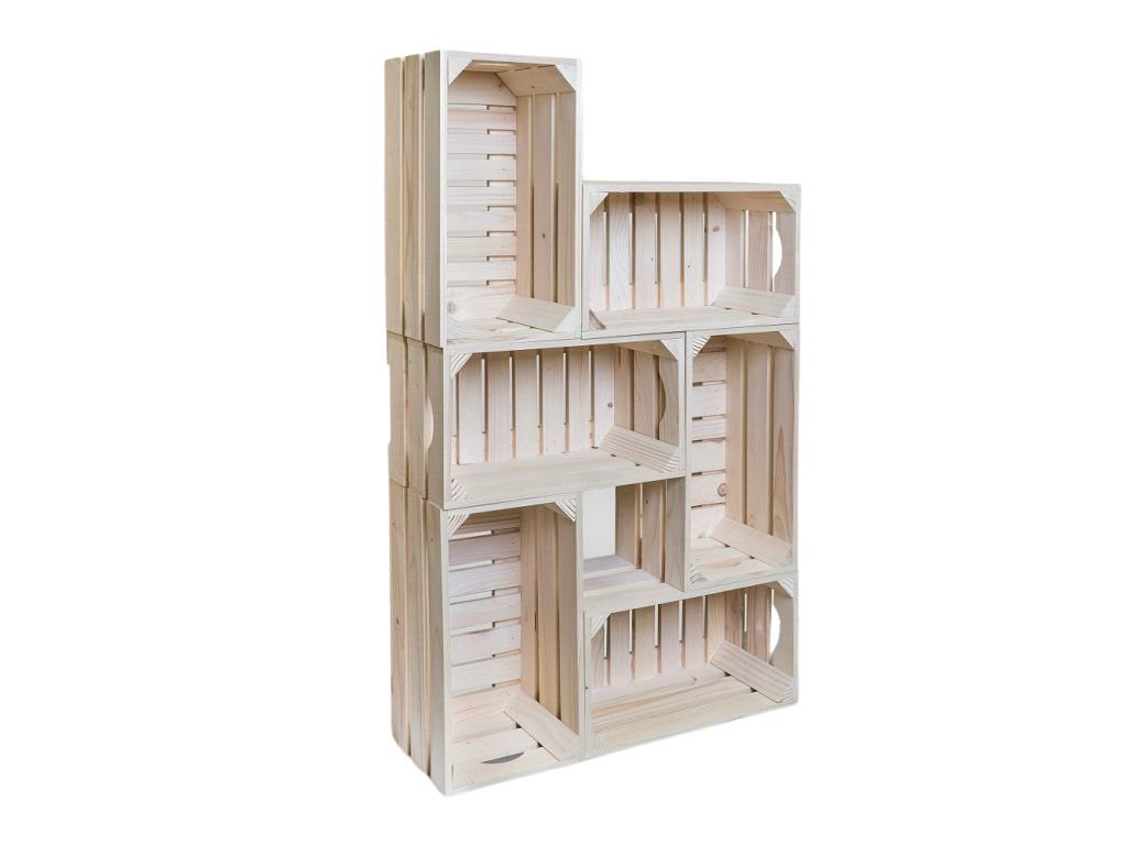 Bücherregal aus kleinen Holzkisten 62 x 102 x 20 cm