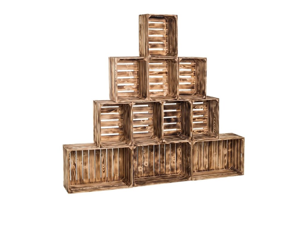 Bücherregal aus geflammten Holzkisten 180 x 160 x 24 cm