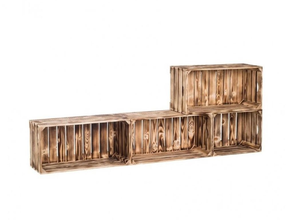 Wohnwand aus geflammten Holzkisten 160 x 60 x 24 cm