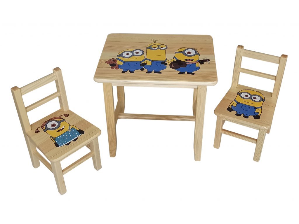 Kindertisch aus Holz mit Stühlen – Die Minions
