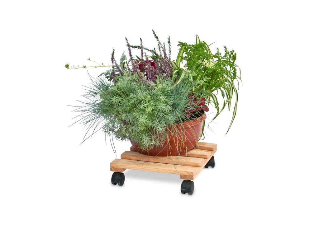 Quadratischer Holzsockel mit Rädern