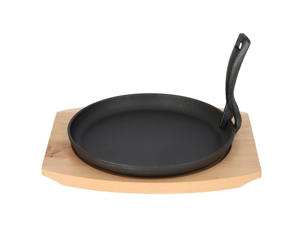 Gusseiserne Bratpfanne auf Holzbrett GRADA – 22 cm
