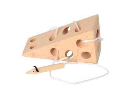 Fädelspiel aus Holz – Maus im Käse