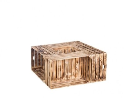 Couchtisch aus geflammten Holzkisten 84 x 39 x 84 cm