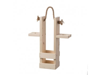 Holzträger für Wein und zwei Gläser