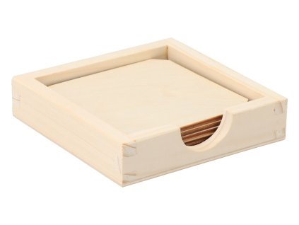 Holzkasten mit quadratischen Untersetzern 6 Stück