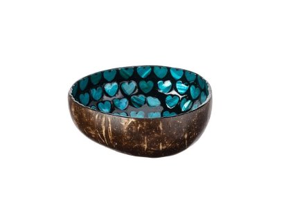 Kokosnussschale mit blauen Herzen