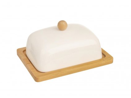 Butterdose aus Porzellan und Bambus