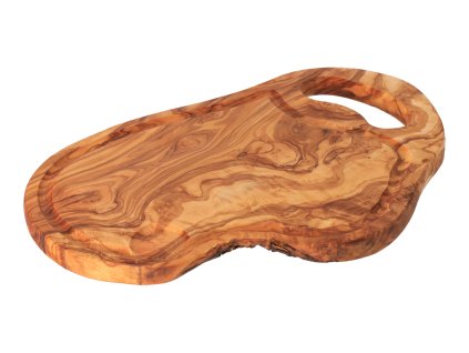 Olivenholz-Schneidebrett mit Griff und Rille 40 cm