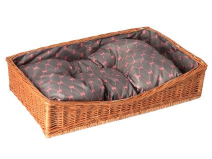 Tierbett aus Weide quadratisch – mit grauem Kissen