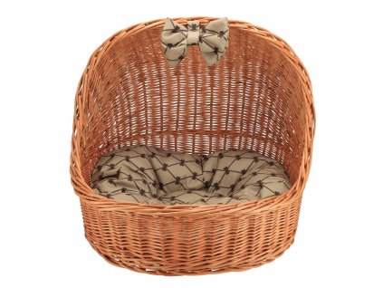 Hundebett aus Weide mit Baldachin – natur mit beiger Schleife