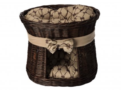 Tierbett mit Hütte dunkel – mit beiger Schleife verziert