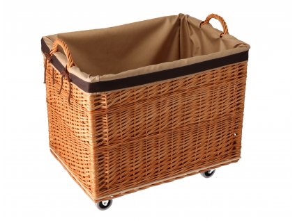 Natürlicher Weidenkorb für Holz – auf Rädern