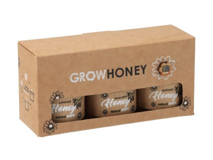 Set aus 3 Honigsorten mit Holz-Honigheber