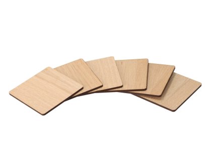 Set mit 6 quadratischen Untersetzern aus Eiche