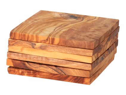 Set mit 6 quadratischen Untersetzern aus Olivenholz