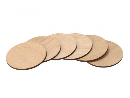 Set mit 6 runden Untersetzern aus Eiche