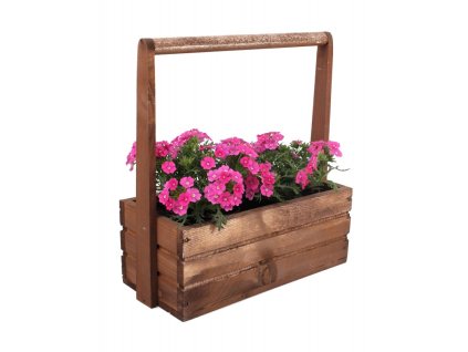 Großer Holzblumentopf mit Griff – braun